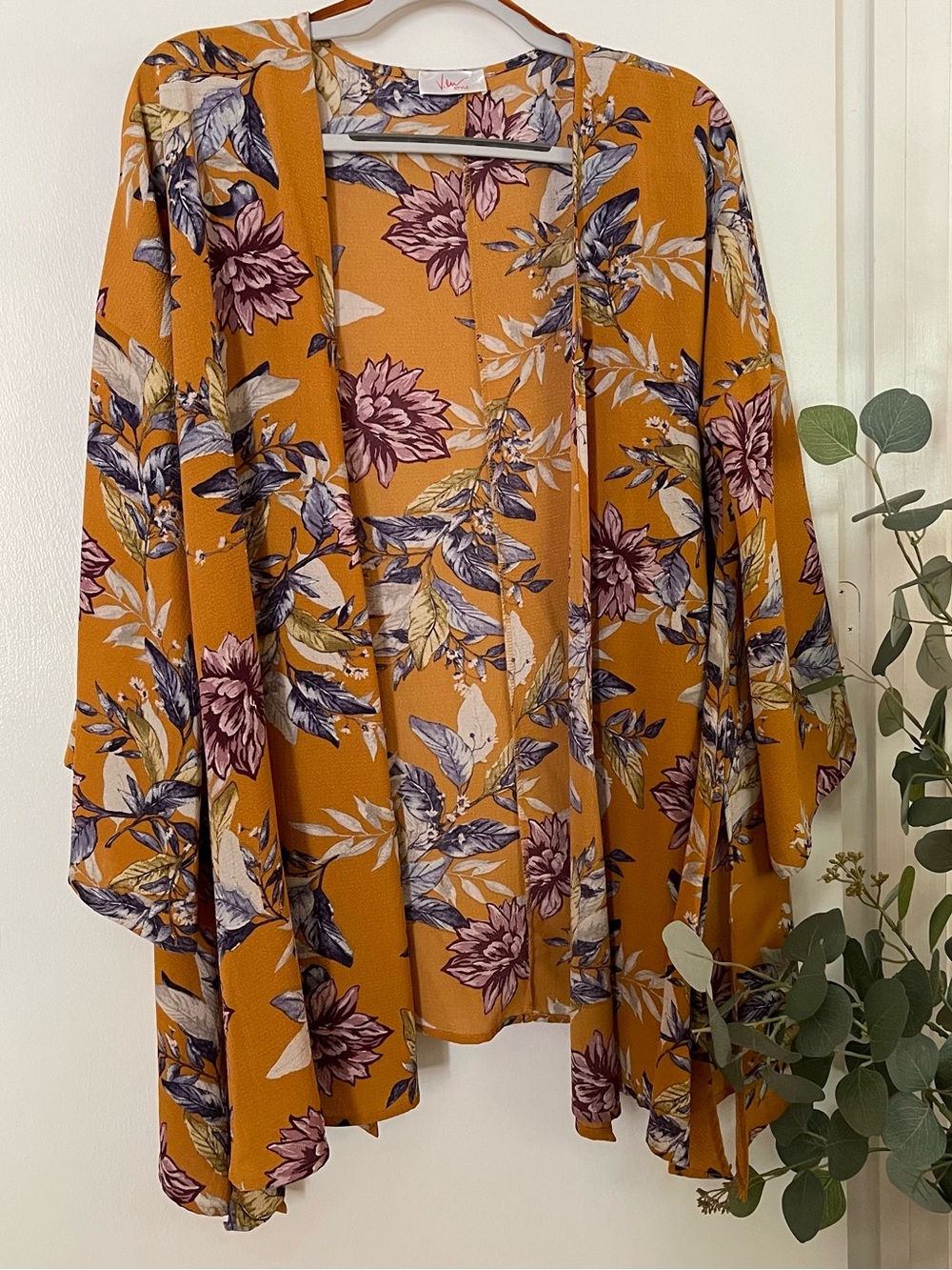 Floral Open Front Kimono Jacket in Mustard Yellow